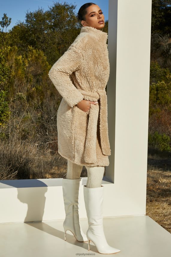 crema abrigo boss de piel sintética con cinturón Oh Polly mujer recopilación 6N8XHD861