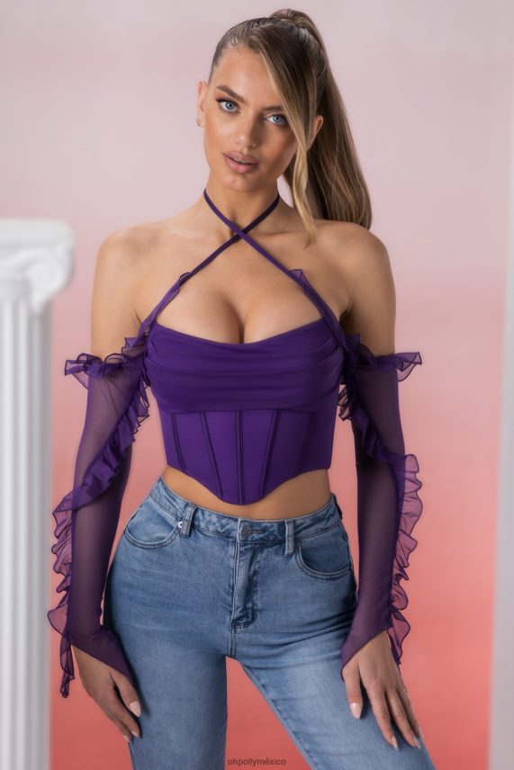Violeta top corto con cuello desbocado y detalle de volantes filia Oh Polly mujer recopilación 6N8XHD694