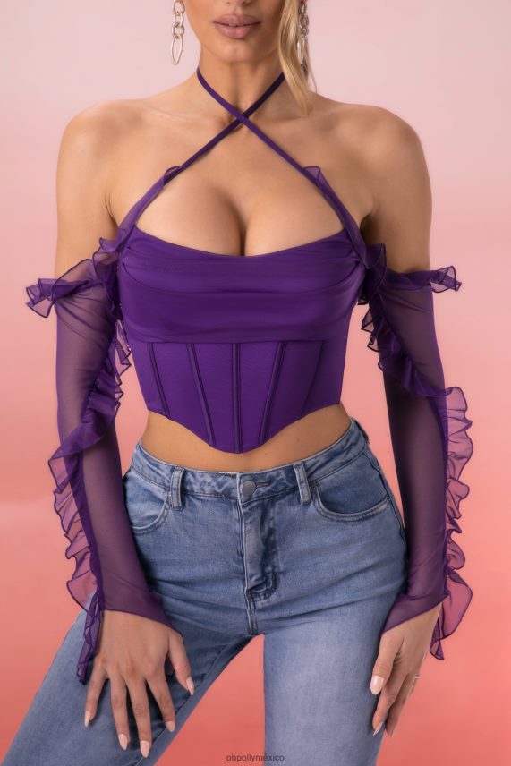 Violeta top corto con cuello desbocado y detalle de volantes filia Oh Polly mujer recopilación 6N8XHD694
