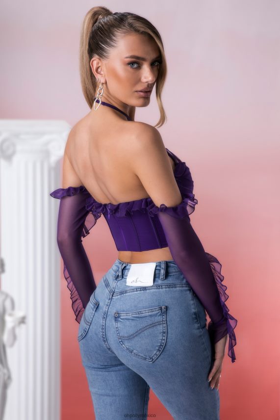 Violeta top corto con cuello desbocado y detalle de volantes filia Oh Polly mujer recopilación 6N8XHD694