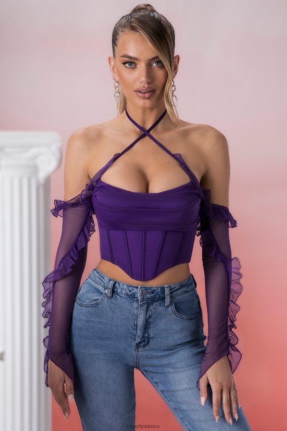Violeta top corto con cuello desbocado y detalle de volantes filia Oh Polly mujer recopilación 6N8XHD694