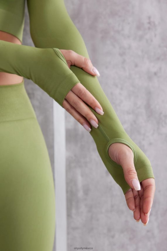 aceituna top corto de manga larga instinto Oh Polly mujer recopilación 6N8XHD708