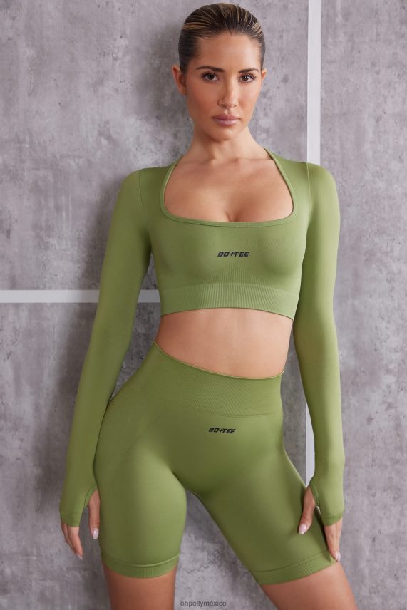 aceituna top corto de manga larga instinto Oh Polly mujer recopilación 6N8XHD708