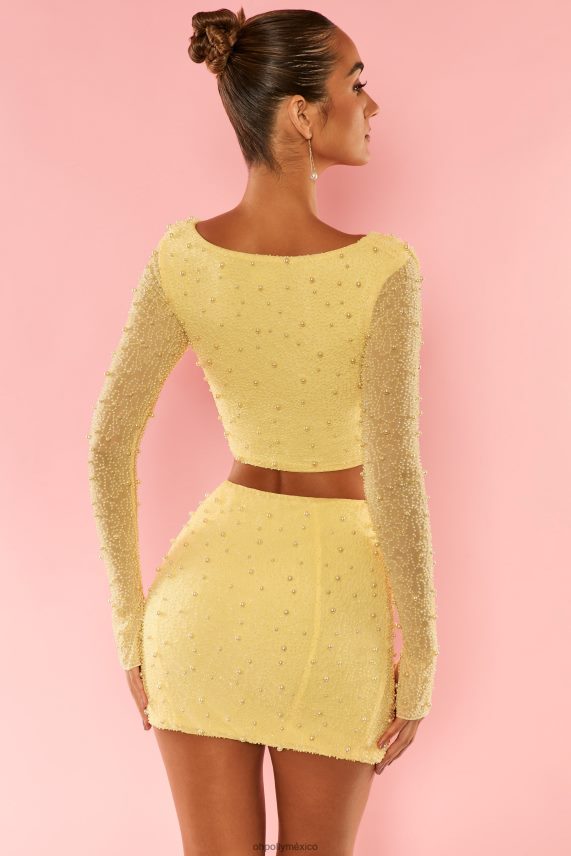 amarillo Top corto de manga larga con escote pronunciado de Ville Franche Oh Polly mujer recopilación 6N8XHD650