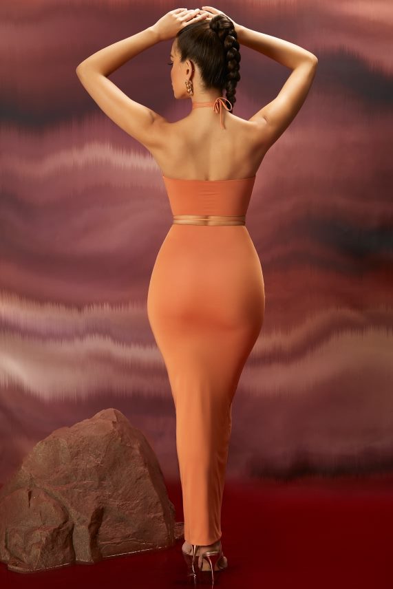 caramelo top corto con cuello halter y abertura en forma de cerradura Oh Polly mujer recopilación 6N8XHD719