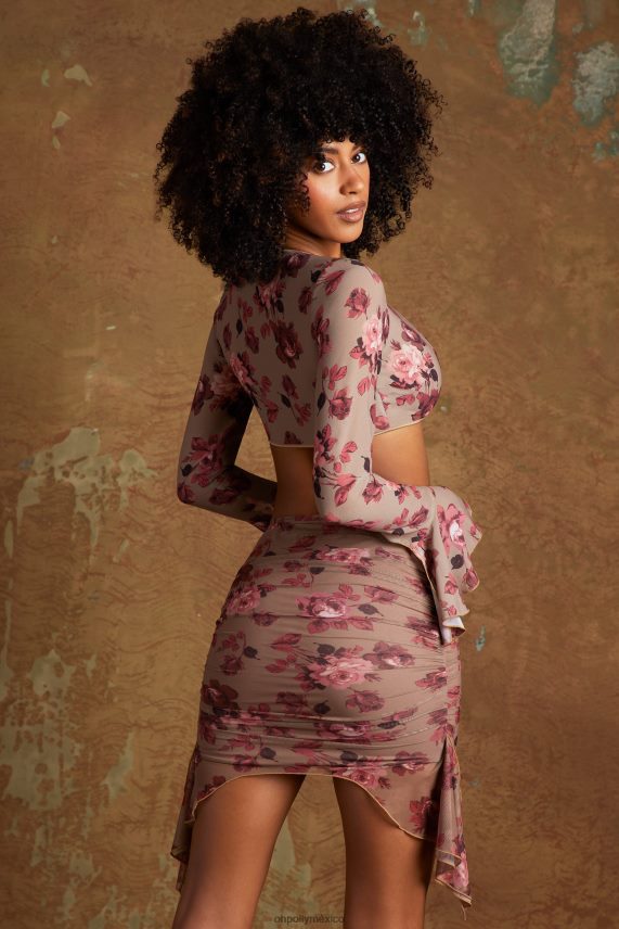 estampado beige top corto con lazo en la parte delantera de feryal Oh Polly mujer recopilación 6N8XHD628