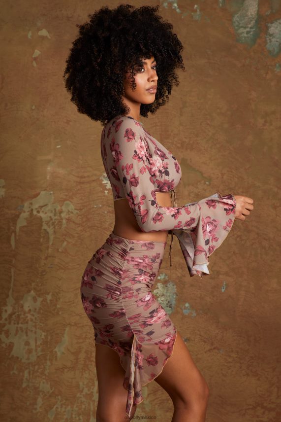 estampado beige top corto con lazo en la parte delantera de feryal Oh Polly mujer recopilación 6N8XHD628