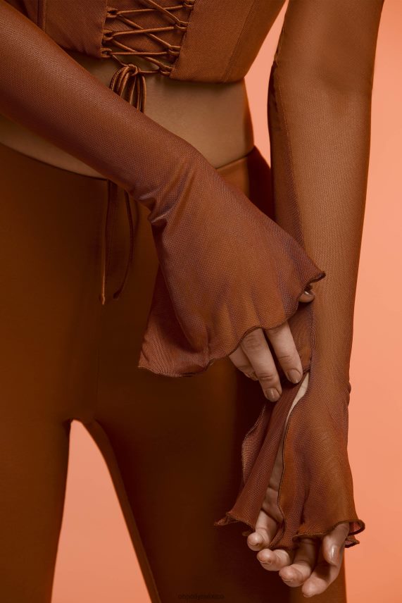 marrón Minu top corto de manga larga con hombros descubiertos Oh Polly mujer recopilación 6N8XHD634