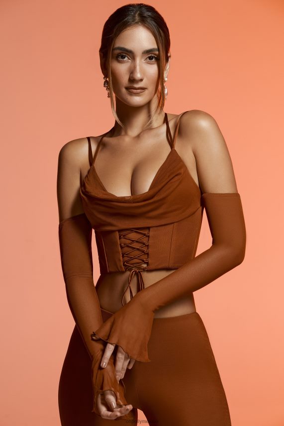 marrón Minu top corto de manga larga con hombros descubiertos Oh Polly mujer recopilación 6N8XHD634