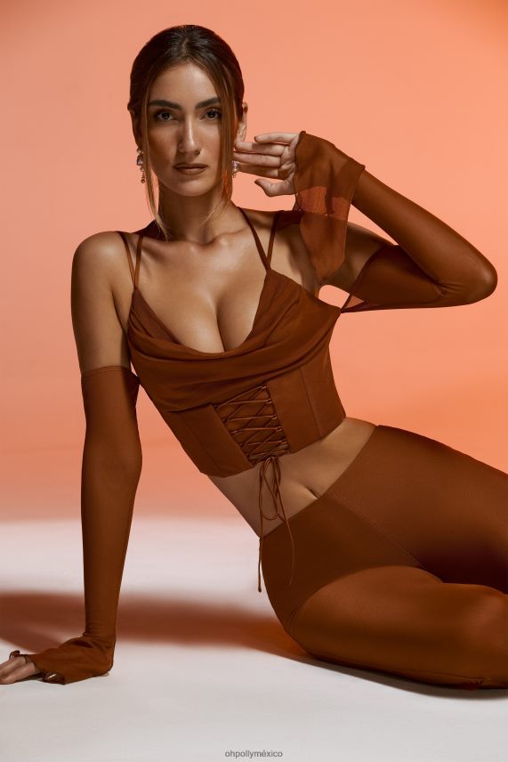 marrón Minu top corto de manga larga con hombros descubiertos Oh Polly mujer recopilación 6N8XHD634