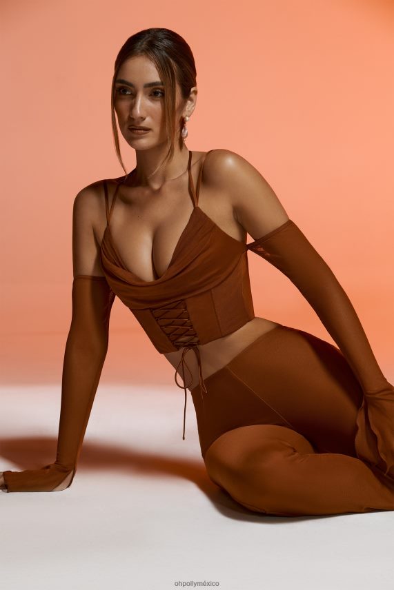 marrón Minu top corto de manga larga con hombros descubiertos Oh Polly mujer recopilación 6N8XHD634