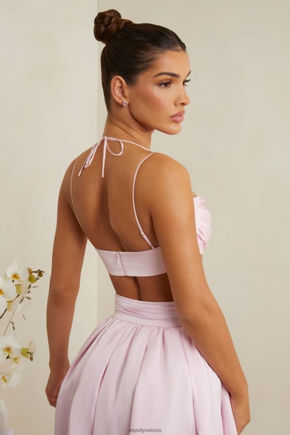 rosa Top corto de satén pesado con cuello vuelto Dulcie Oh Polly mujer recopilación 6N8XHD578