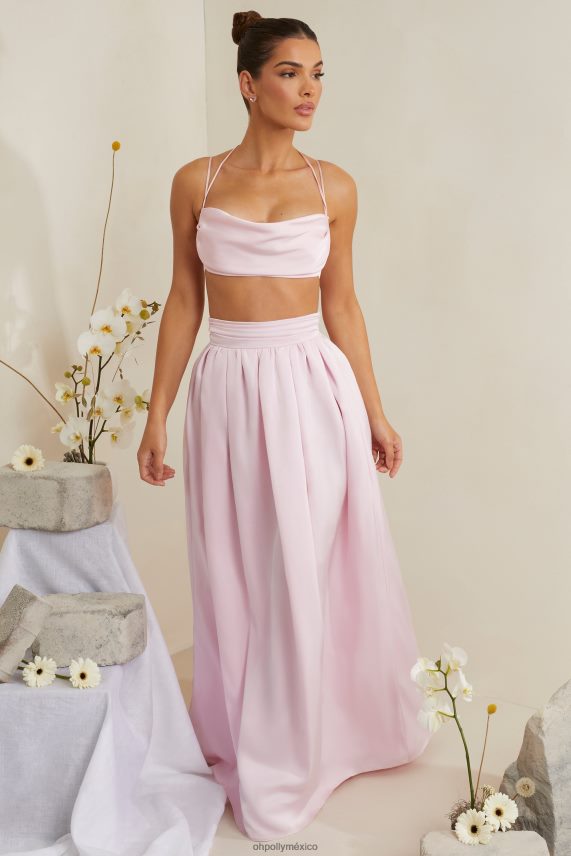 rosa Top corto de satén pesado con cuello vuelto Dulcie Oh Polly mujer recopilación 6N8XHD578