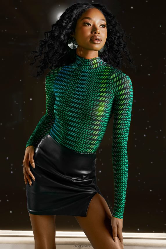 estampado de rayas descubrelo body de malla con cuello alto Oh Polly mujer recopilación 6N8XHD696