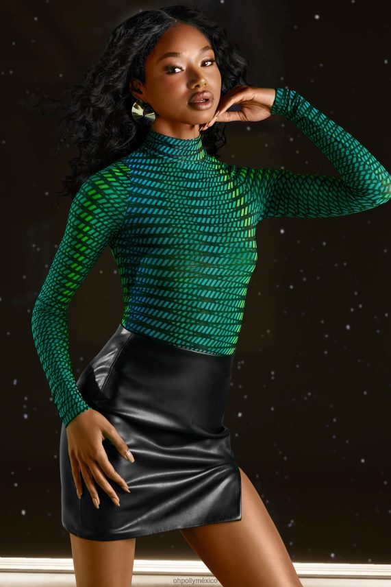 estampado de rayas descubrelo body de malla con cuello alto Oh Polly mujer recopilación 6N8XHD696