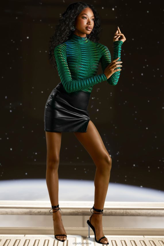 estampado de rayas descubrelo body de malla con cuello alto Oh Polly mujer recopilación 6N8XHD696