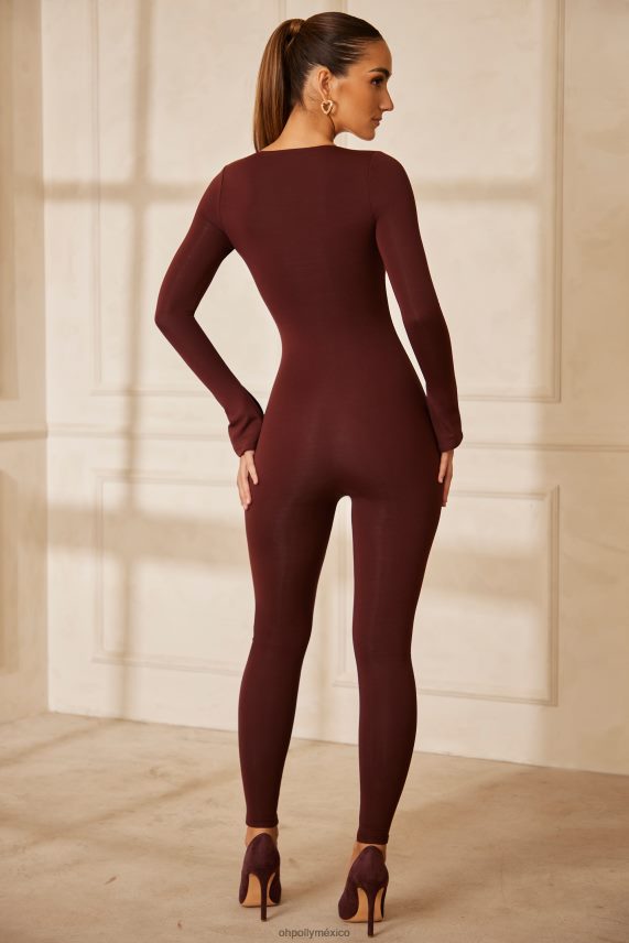 marrón mono amata escote corazón manga larga Oh Polly mujer recopilación 6N8XHD784