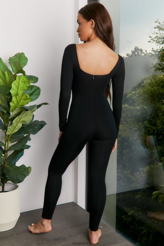 negro mono de manga larga con cuello cuadrado y forma de ti Oh Polly mujer recopilación 6N8XHD866