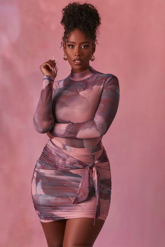 rubor body de malla de manga larga con cuello alto supernova Oh Polly mujer recopilación 6N8XHD700