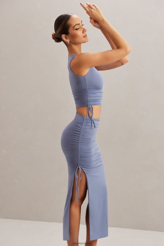 azul camiseta sin mangas fruncida bahiya Oh Polly mujer recopilación 6N8XHD605