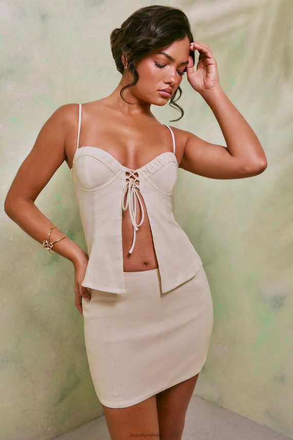 blanco top alva de lino con escote corazón y lazo delantero Oh Polly mujer recopilación 6N8XHD574