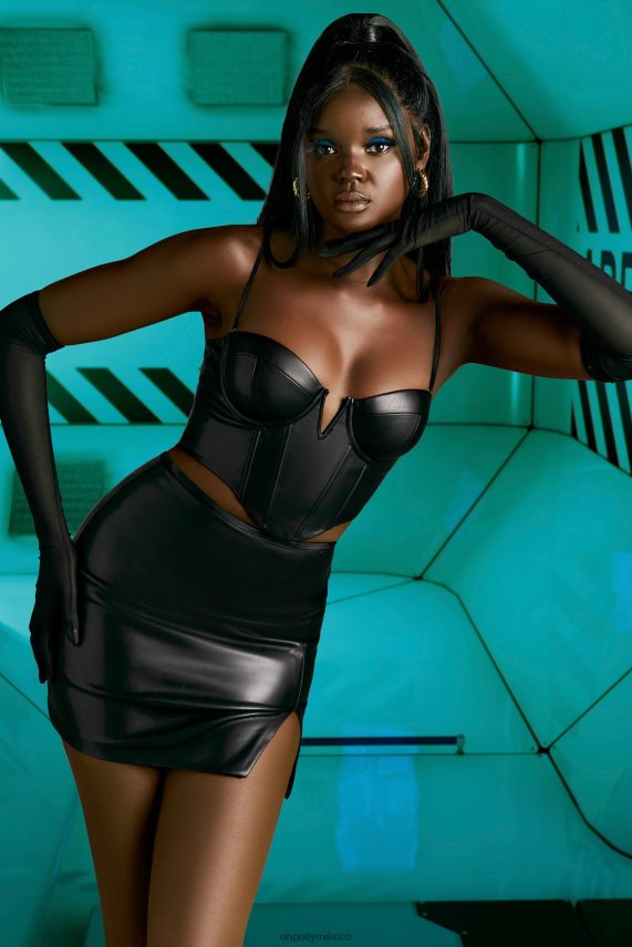 negro Algo nuevo top corsé de piel sintética Oh Polly mujer recopilación 6N8XHD679