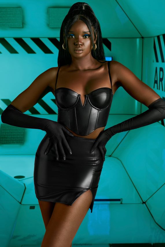 negro Algo nuevo top corsé de piel sintética Oh Polly mujer recopilación 6N8XHD679