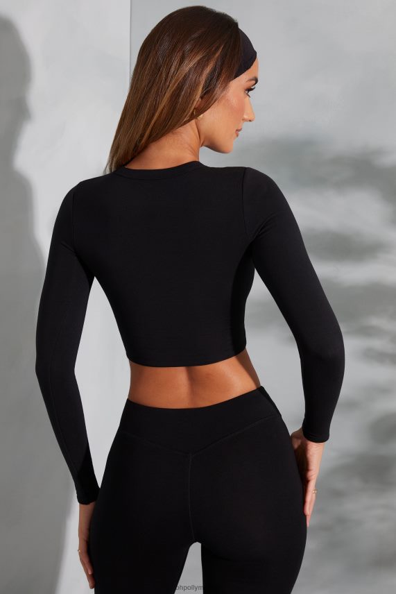 negro top lori de manga larga con cuello redondo Oh Polly mujer recopilación 6N8XHD589