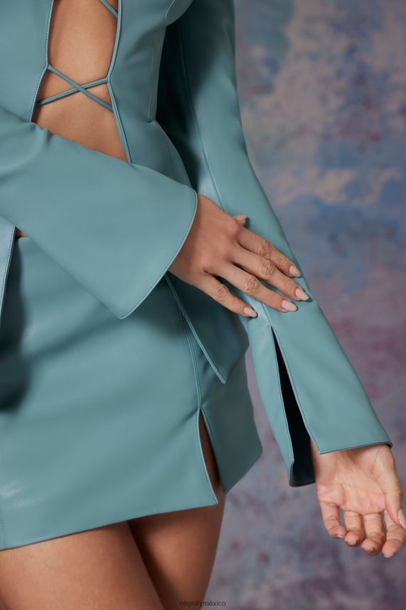 verde azulado claro camisa ramona de cuero vegano con lazo en la parte delantera Oh Polly mujer recopilación 6N8XHD626