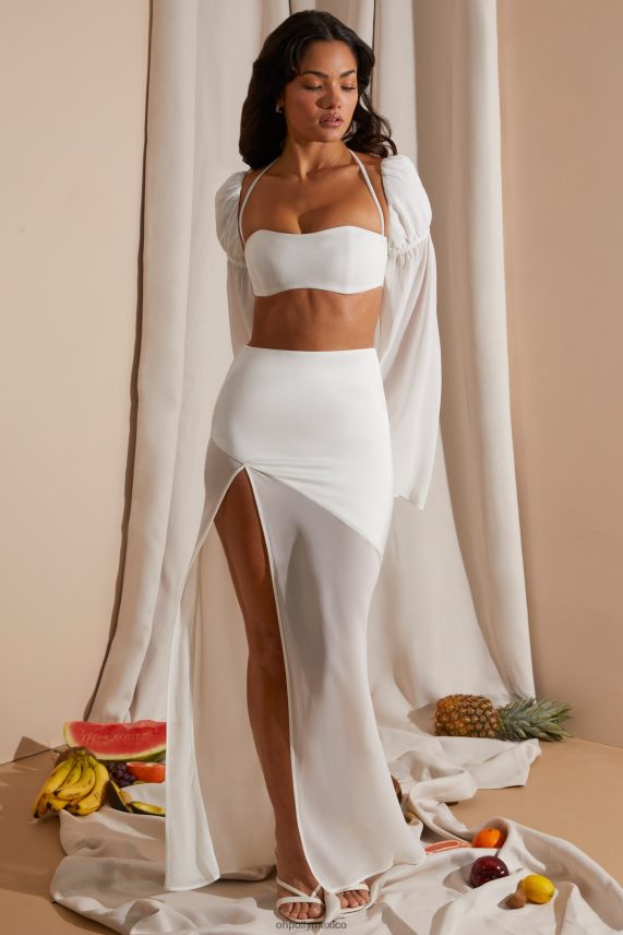 blanco falda larga eden de talle medio y abertura alta Oh Polly mujer Faldas 6N8XHD752