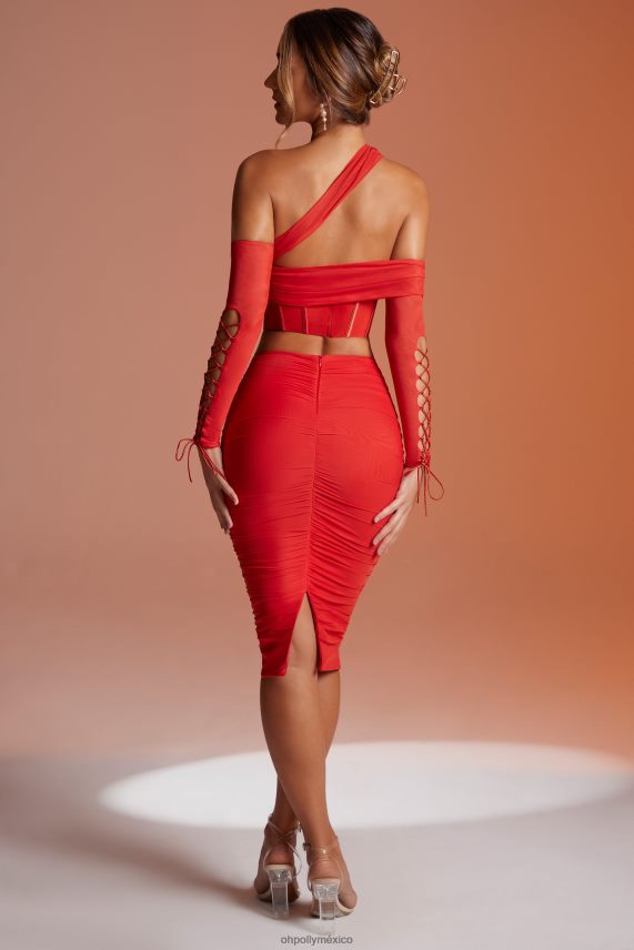 rojo falda midi fruncida jarida Oh Polly mujer Faldas 6N8XHD807