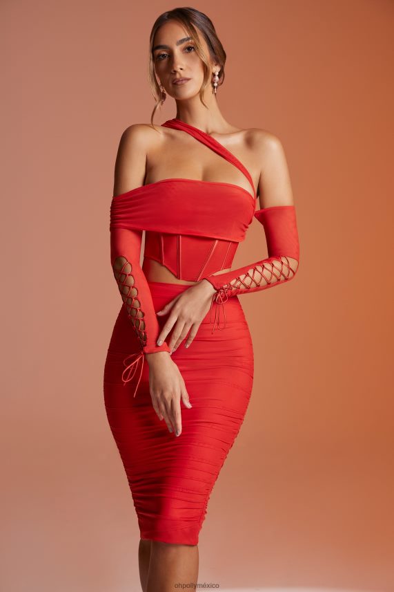 rojo falda midi fruncida jarida Oh Polly mujer Faldas 6N8XHD807