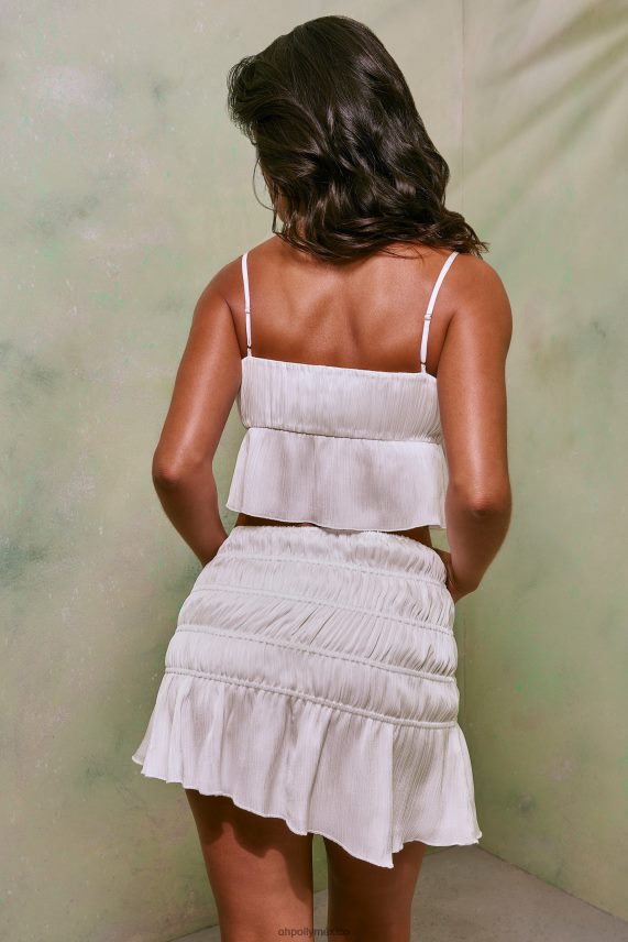 blanco minifalda Arlet fruncida hasta el muslo, dividida y de talle medio Oh Polly mujer Faldas 6N8XHD739