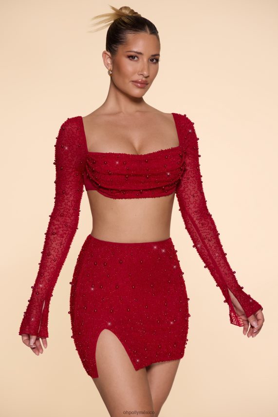 rojo Belle ile minifalda con cintura alta y abertura en el muslo Oh Polly mujer Faldas 6N8XHD783