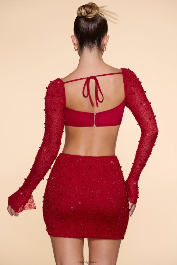 rojo Belle ile minifalda con cintura alta y abertura en el muslo Oh Polly mujer Faldas 6N8XHD783