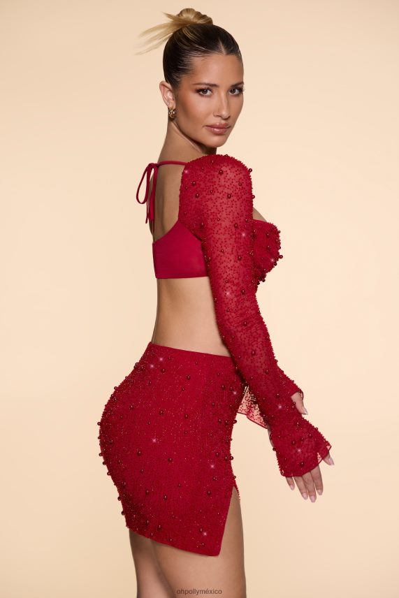 rojo Belle ile minifalda con cintura alta y abertura en el muslo Oh Polly mujer Faldas 6N8XHD783