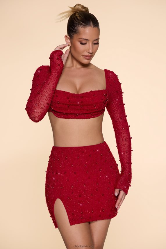 rojo Belle ile minifalda con cintura alta y abertura en el muslo Oh Polly mujer Faldas 6N8XHD783