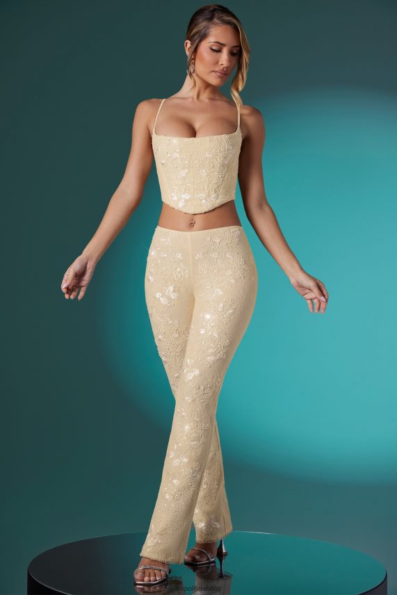 Marfil pantalones fallon de talle bajo con encaje y adornos Oh Polly mujer fondos 6N8XHD864