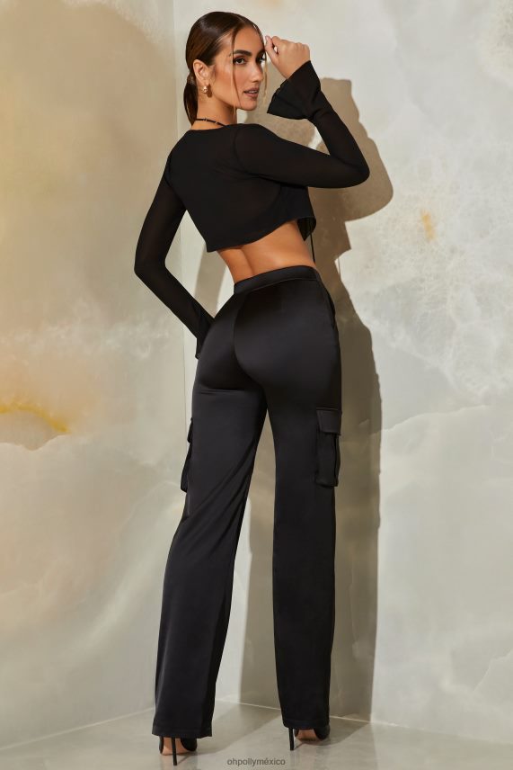 negro pantalones cargo daya de satén con pernera recta Oh Polly mujer fondos 6N8XHD858