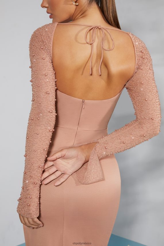 beige vestido largo con abertura lateral y adornos de San Marino Oh Polly mujer vestidos 6N8XHD232