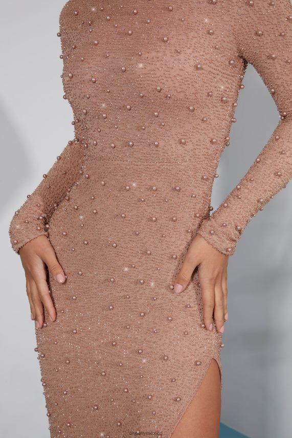 beige vestido largo vienna de manga larga con adornos y espalda descubierta Oh Polly mujer vestidos 6N8XHD231