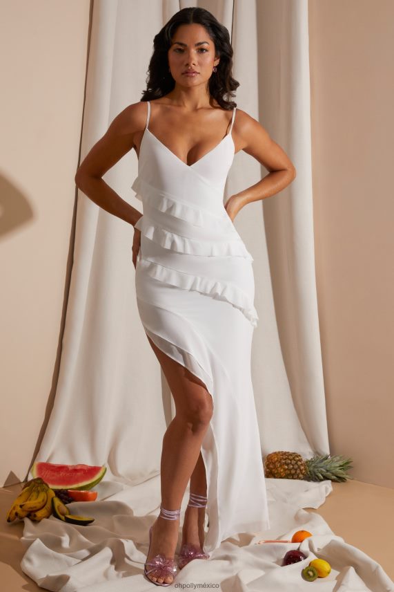blanco Vestido largo asimétrico con múltiples tirantes y detalle de volantes Benoite Oh Polly mujer vestidos 6N8XHD241