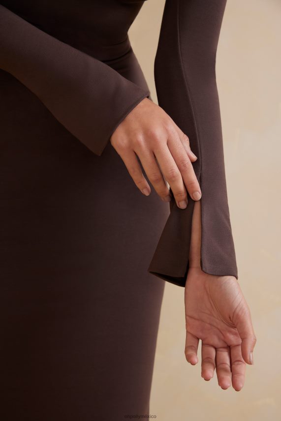 chocolate vestido largo de manga larga con cuello cuadrado gelisa Oh Polly mujer vestidos 6N8XHD270