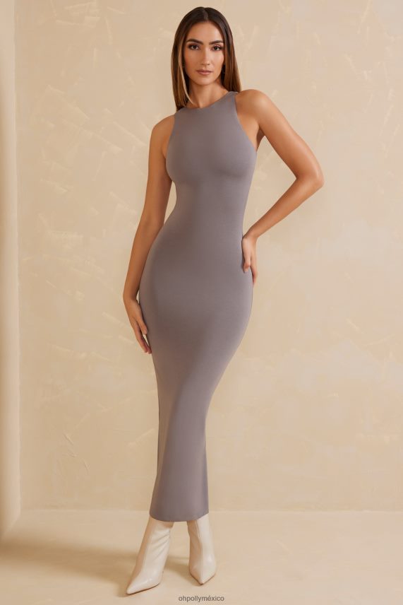gris vestido largo con cuello de nadador y espalda abierta de Tidam Oh Polly mujer vestidos 6N8XHD80