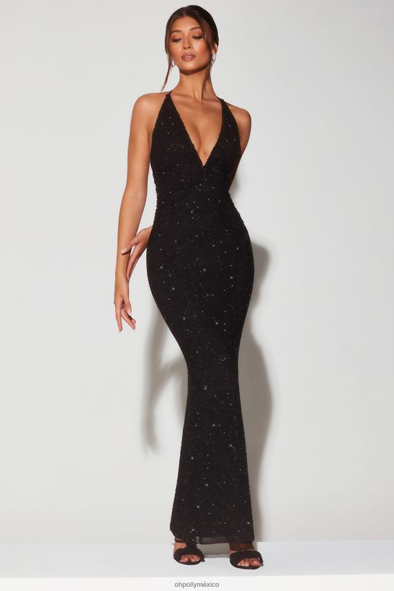 negro vestido de noche verona con escote halter y adornos Oh Polly mujer vestidos 6N8XHD11