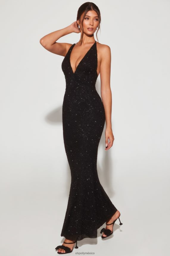 negro vestido de noche verona con escote halter y adornos Oh Polly mujer vestidos 6N8XHD11