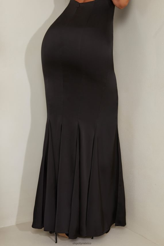 negro vestido largo con cola de pez y aberturas Flavia Oh Polly mujer vestidos 6N8XHD216