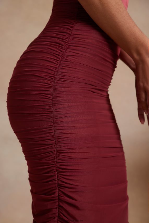 rojo vestido largo cecily con hombros descubiertos y corsé fruncido Oh Polly mujer vestidos 6N8XHD280