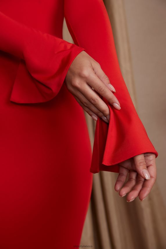 rojo vestido largo isolde de manga larga y hombros descubiertos Oh Polly mujer vestidos 6N8XHD197