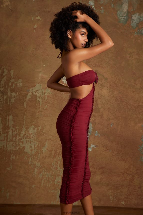 vino Vestido midi con aberturas y detalle de flores de Aergul Oh Polly mujer vestidos 6N8XHD291